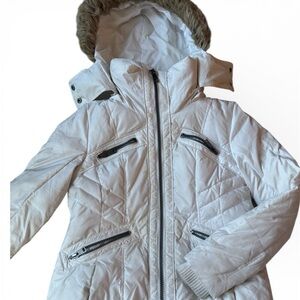 White Quilted Jacket with Faux Fur Hood